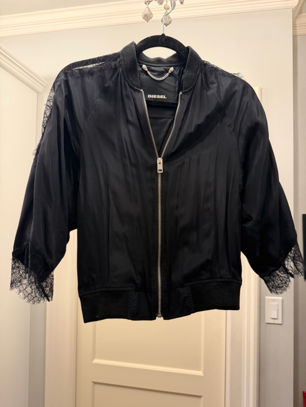 Diesel Black Lace-Trim Bomber Jacket